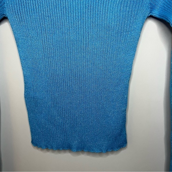 Mango Lace Up Back Cut Out Fine Ribbed Knit Sky Blue Sweater Size Small NWT - Picture 6 of 16